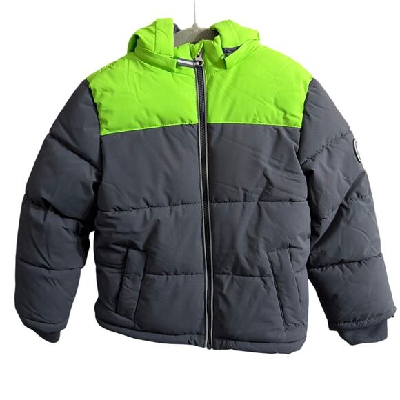Member's Mark Boy's Gray & Green Hooded Puffer Jacket Size 5 - Picture 1 of 6